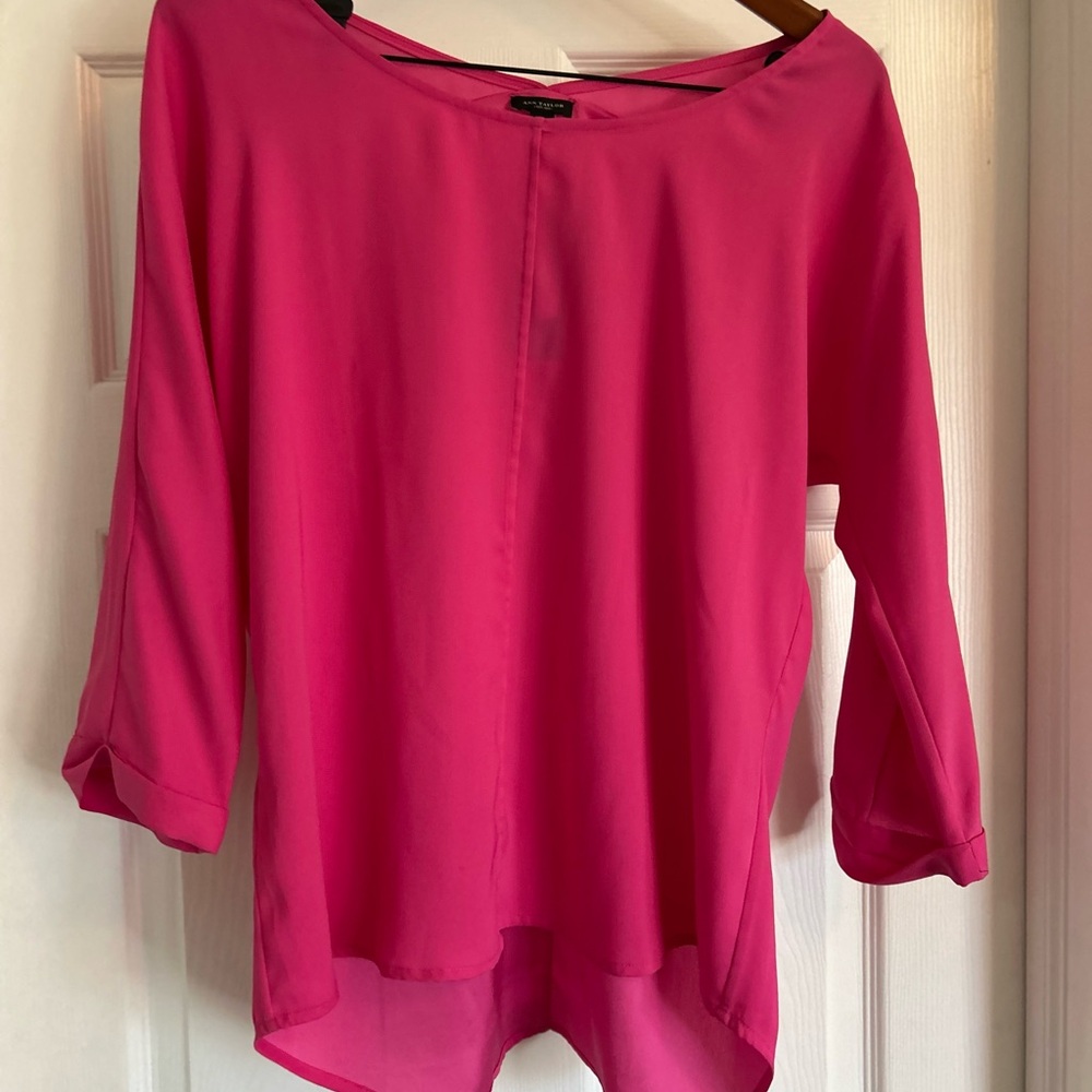 Ann Taylor Hot Pink Boatneck Tunic Blouse